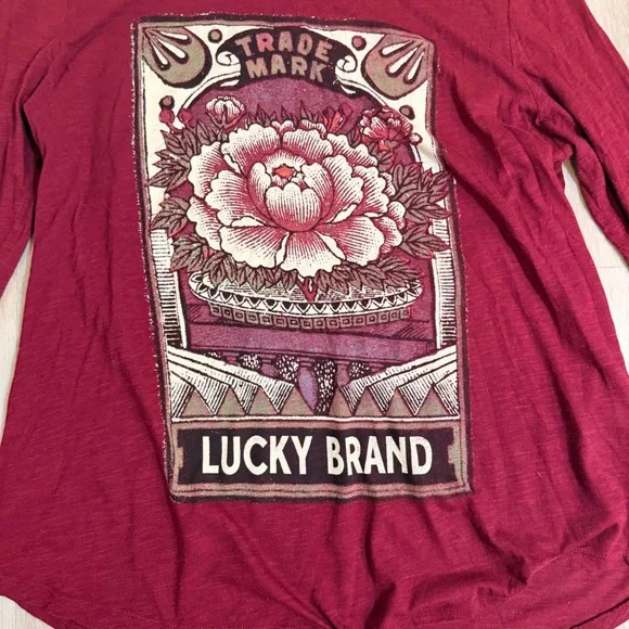 Lucky Brand Lotus Flower Graphic Long Sleeve Tee - Maroon - XL - Picture 2 of 4